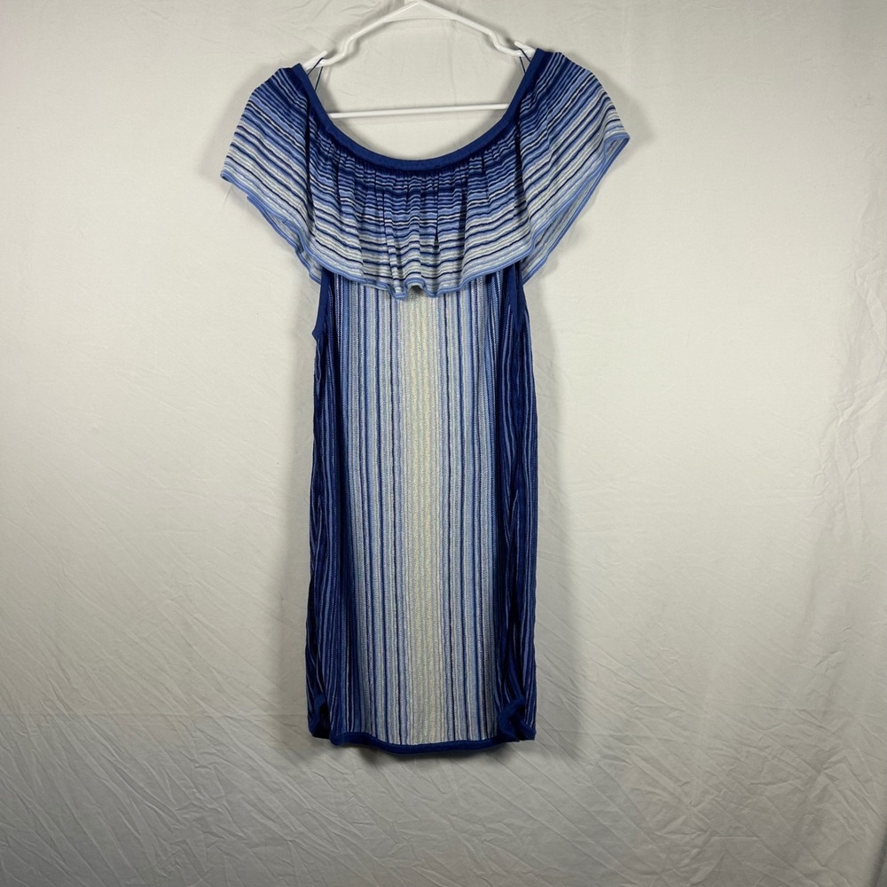 White House Black Market Knit Dress Womens Large Striped Ruffle Off Shoulder - Picture 3 of 3
